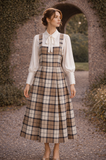 Lavinia Tartan Wool Midi Dress – Beige/Brown/Navy