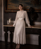 Beatrice Vintage-Inspired Pleated Maxi Ensemble in Cream