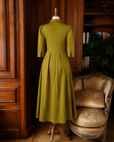 Constance Cotton Coat Collar Midi Dress – Olive