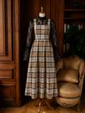 Lavinia Tartan Wool Midi Dress – Beige/Brown/Navy