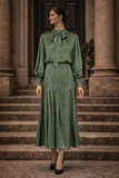 Genevieve Silk Cotton Green Flower Print Dress