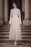 Beatrice Vintage-Inspired Pleated Maxi Ensemble in Cream