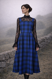 Stella Blue Tartan Pinafore Midi Dress – Royal & Dark Bluе