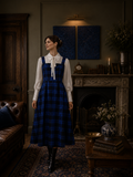 Stella Blue Tartan Pinafore Midi Dress – Royal & Dark Bluе