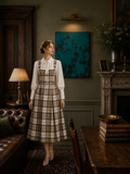 Lavinia Tartan Wool Midi Dress – Beige/Brown/Navy