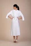Olivia Silk Satin in Pearl White with Cloak Sleeves