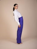 Agatha Fitted, High- waist, Wide -Legs Trousers in vivid ultra violet ribbed woven fabric