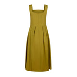 Sybil Cotton Midi Pinafore Dress in Olive