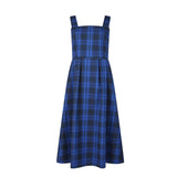Stella Blue Tartan Pinafore Midi Dress – Royal & Dark Bluе