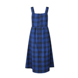 Stella Blue Tartan Pinafore Midi Dress – Royal & Dark Bluе