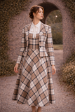 Lavinia Tartan Wool Midi Dress – Beige/Brown/Navy